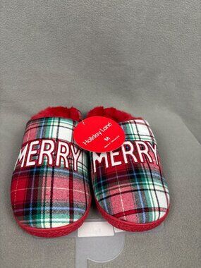 Holiday Lane Unisex Merry Winterton Plaid Slippers, Multicolor Size Med NWTs